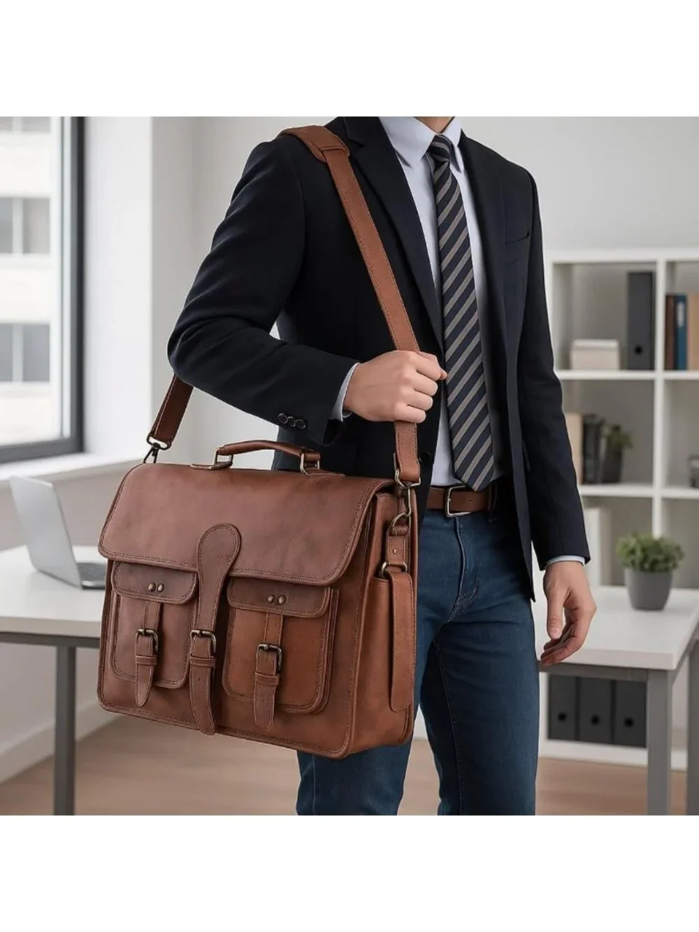 Vintage Leather Messenger Bag - 18